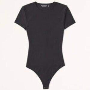 Abercrombie & Fitch Black Short-Sleeve Cotton Seamless Crew Bodysuit - Size M